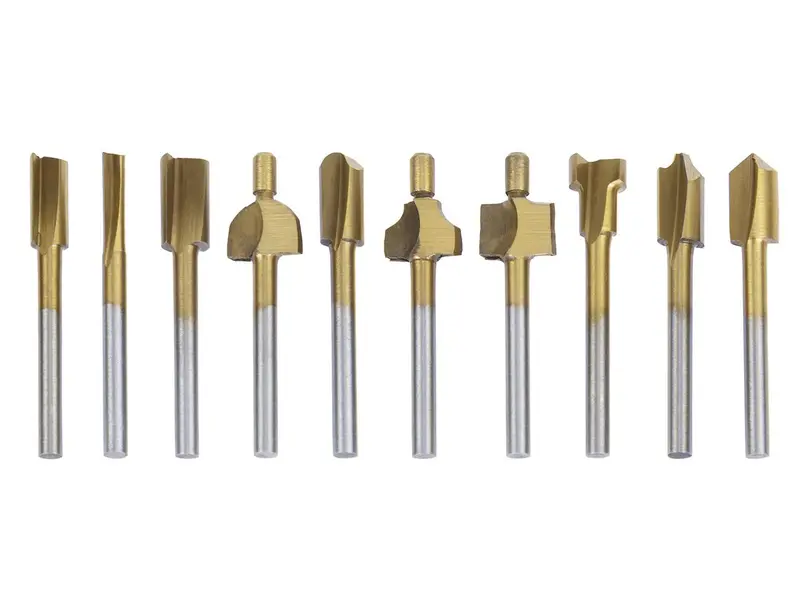 10-Piece Titanium-Coated Router Bit Set – 1/8" (3 Mm) Shank 1