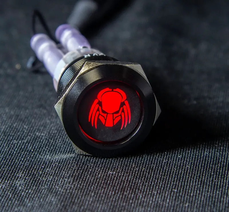 19Mm Red Led Latching Push Button Switch – 12V Predator Logo 1
