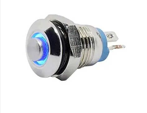 8Mm Brass Led Push Button Switch – Blue Illumination, High-Head Ring, 3V Dc 1