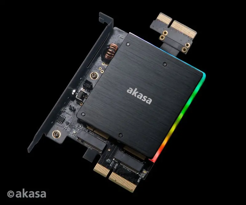 Akasa Dual M.2 Pcie Adapter With Rgb Lighting And Integrated Heatsink 1