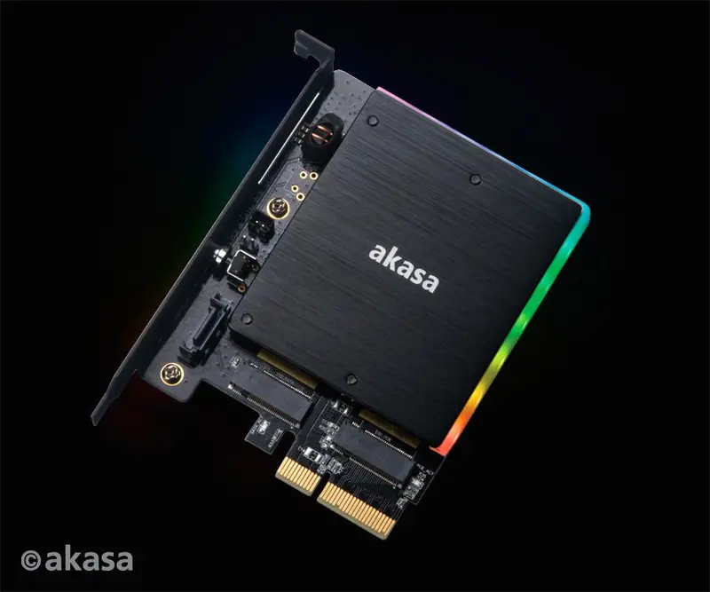 Akasa Hybrid M.2 Adapter: Supports Pcie + Sata Ssds With Rgb & Heatsink 1
