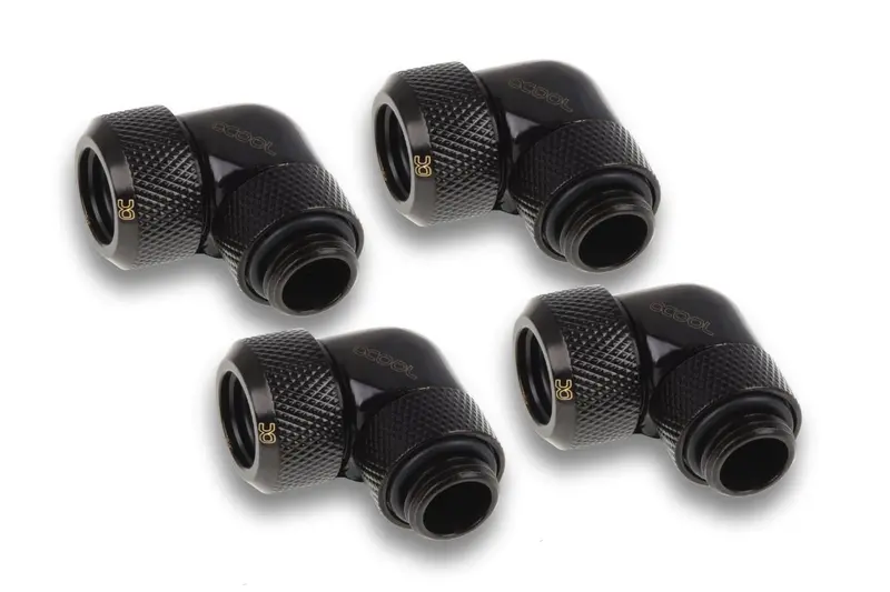 Alphacool Eiszapfen Rotatable 90° Compression Fittings For 13Mm Tubes – G1/4 Threads, Matte Black, 4-Pack 1