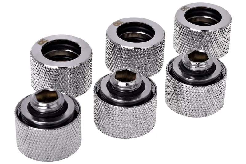 Alphacool Ht Series 16Mm Hard Tube Compression Fitting – G1/4, Knurled, Chrome (Six-Pack) 1