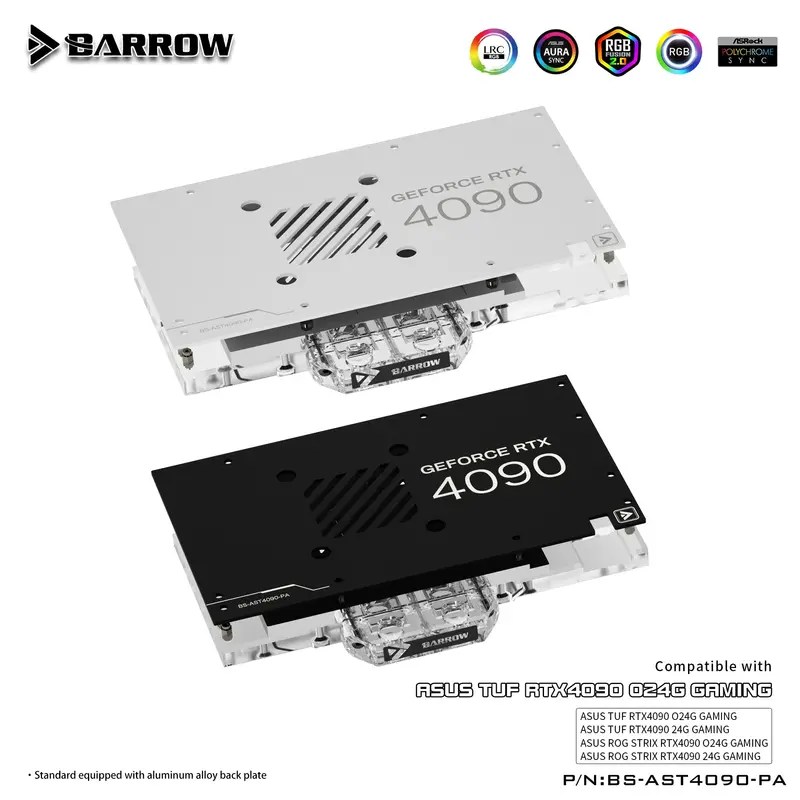 Barrow Lrc2.0 Full-Coverage Gpu Water Block For Asus Tuf Geforce Rtx 4090 Aurora – White Backplate 1