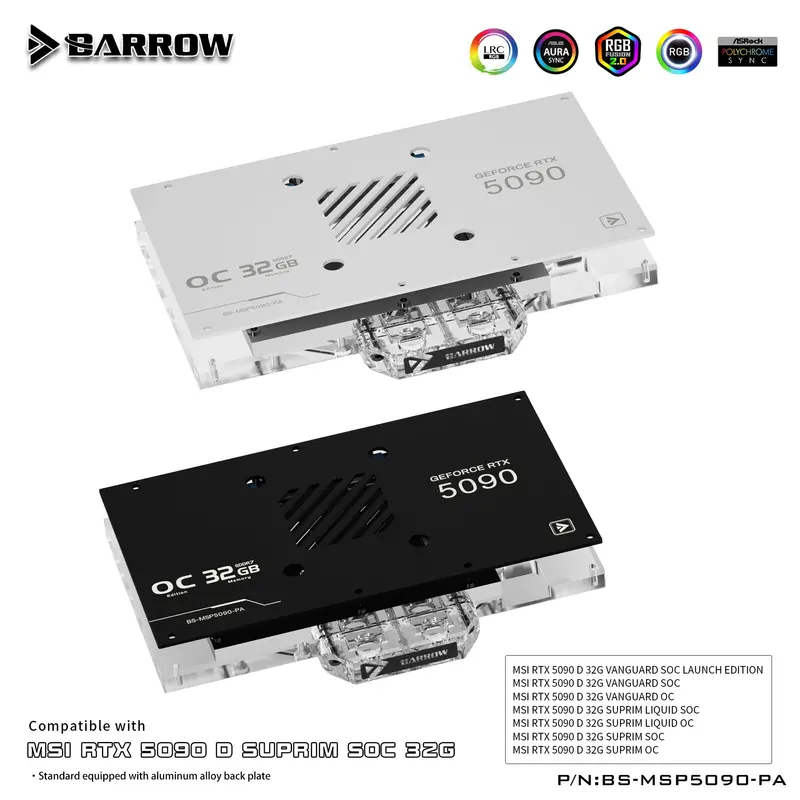Barrow Lrc2.0 Full-Coverage Gpu Water Block For Msi Rtx 5090 Suprim Aurora – Black 1