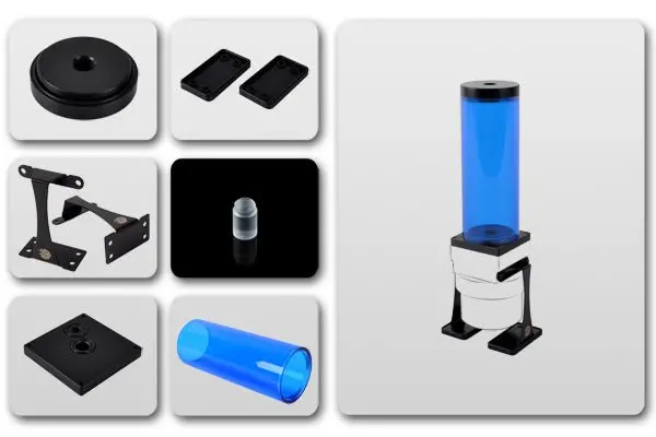 Bitspower D5 Pump Top Upgrade Kit (Dual/Single) — Ice Blue Tubing & Black Pom Cap 1