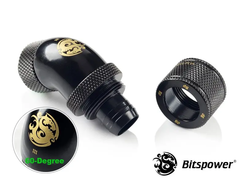Bitspower G1/4 Matte Black Dual Rotary 60° Compression Fitting – 3/8" Id / 1/2" Od 1