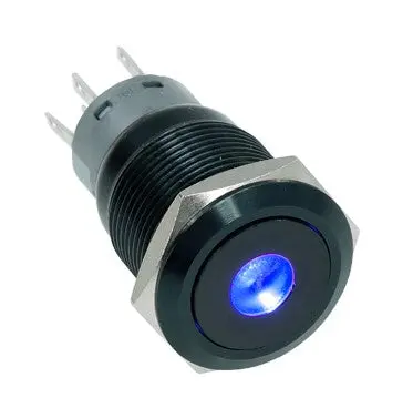 Black Vandal-Proof Illuminated Momentary Push Button – 18/16Mm With Blue Led Dot 1