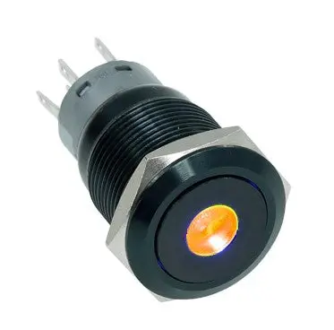 Black Vandal-Proof Illuminated Momentary Push Button – 18/16Mm With Orange Led Dot 1