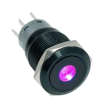 Black Vandal-Proof Illuminated Momentary Push Button – 18/16Mm With Purple Led Dot 1