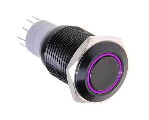 Black Vandal-Proof Illuminated Momentary Push Button – 18/16Mm With Purple Led Ring 1