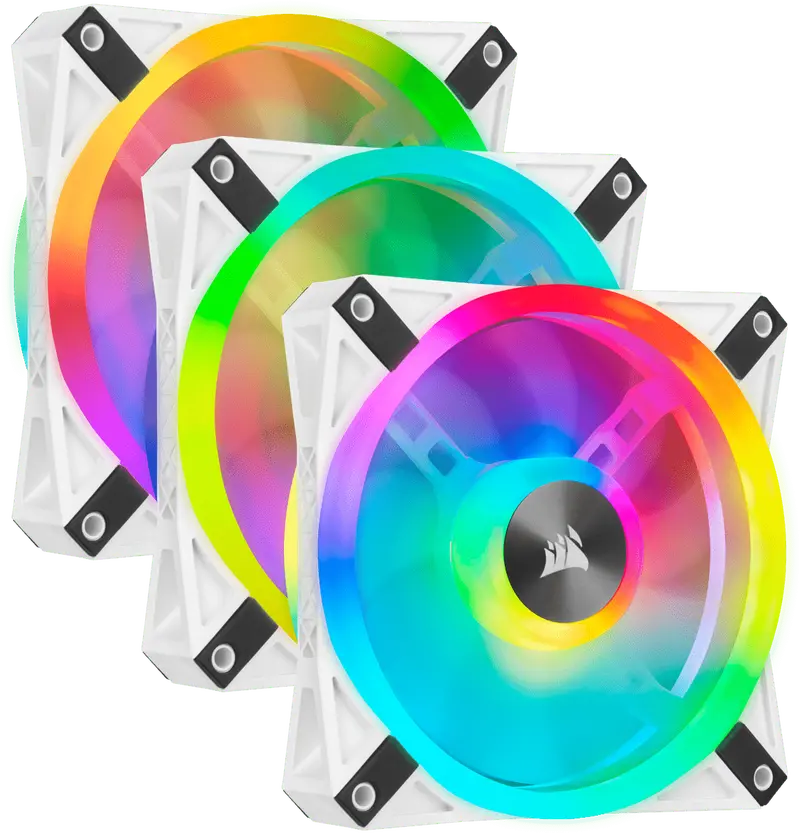 Corsair Icue Ql120 Rgb White Pwm Fan Kit – 120Mm Triple Pack With Lighting Node Core 1