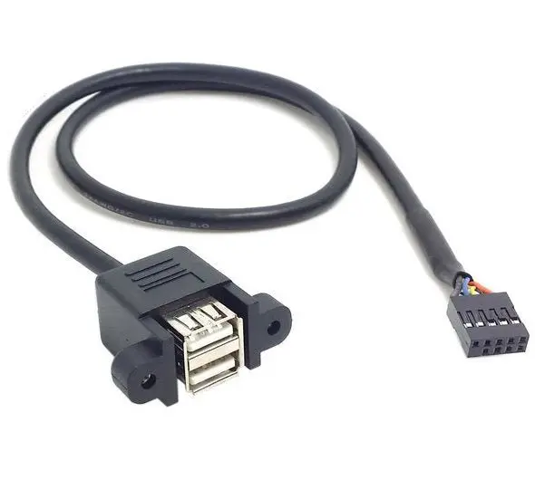 Dual Usb 2.0 Panel-Mount Extension Cable – 9-Pin Header To Female Ports (Black) 1