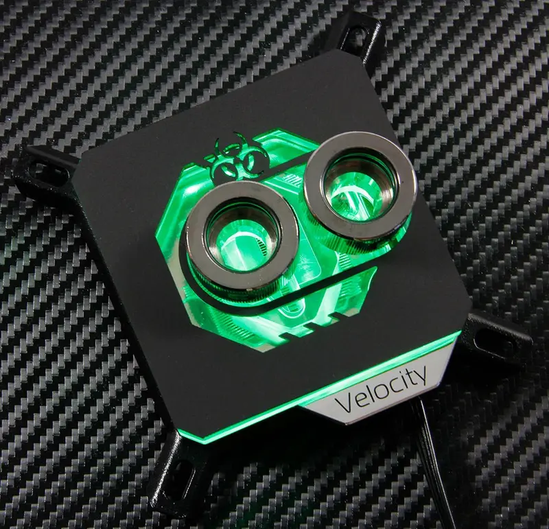 Ek-Velocity Rgb Gpu Block – Custom Biohazard-Themed Plexiglass Cover 1