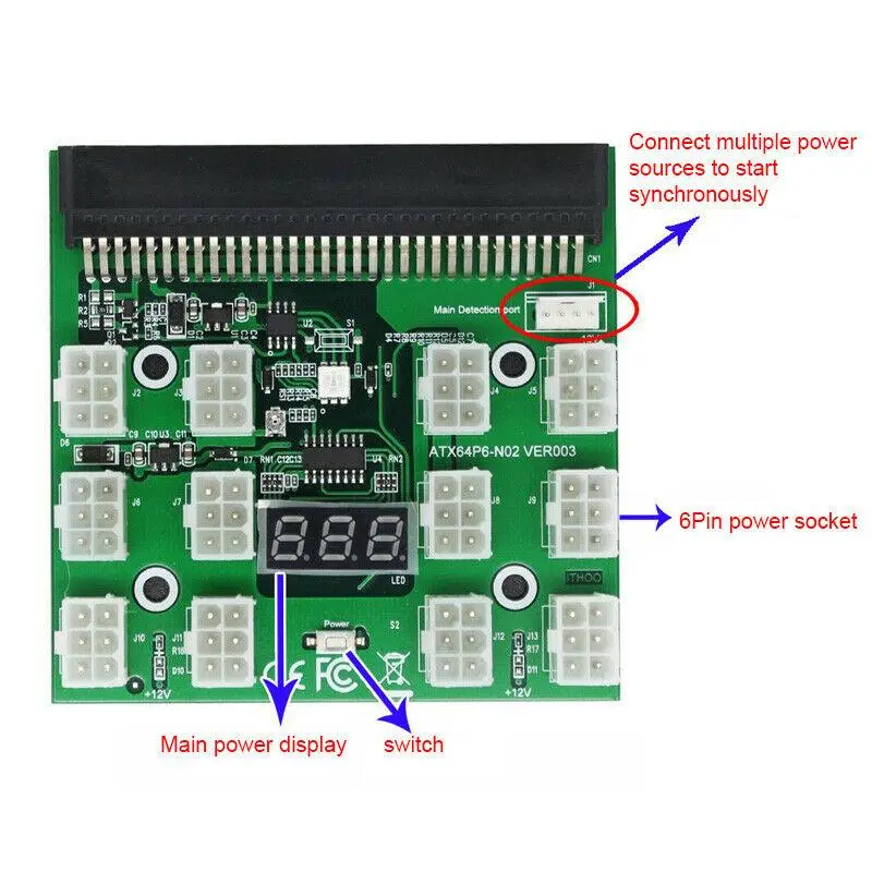 Hp 1200W/750W Psu Mining Breakout Board Kit – 12×6-Pin, 16Awg 1