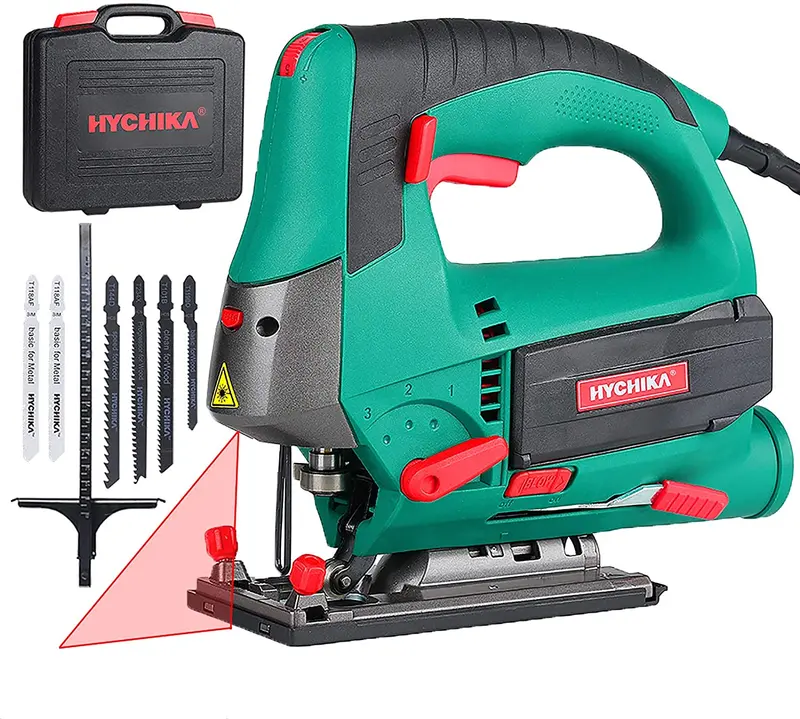 Hychika 6-Speed Variable-Rpm Jig Saw (800–3000 Spm) With 6 Blades 1