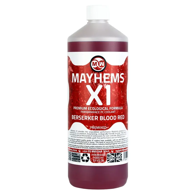 Mayhems X1 Ready-To-Use Pc Coolant – Berserker Blood Red, 1L Eco-Friendly Premix 1