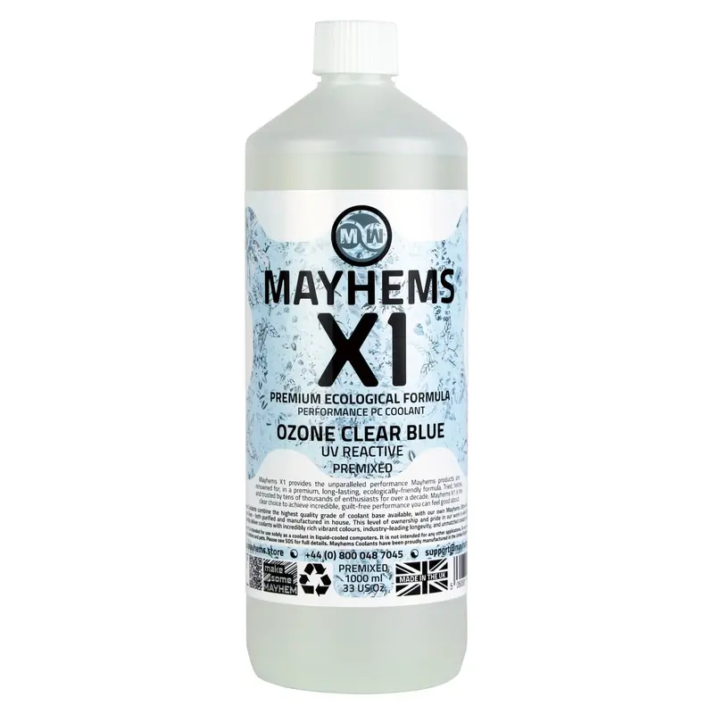 Mayhems X1 Uv-Blue Pc Coolant – Ozone Clear Blue, 1L Eco-Friendly Premix 1