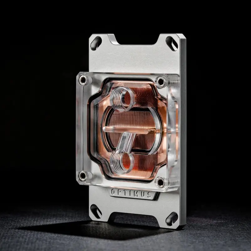 Optimus Foundation Amd Cpu Water Block – Acrylic Top, Silver Ceramic Bracket, Copper Cold Plate 1