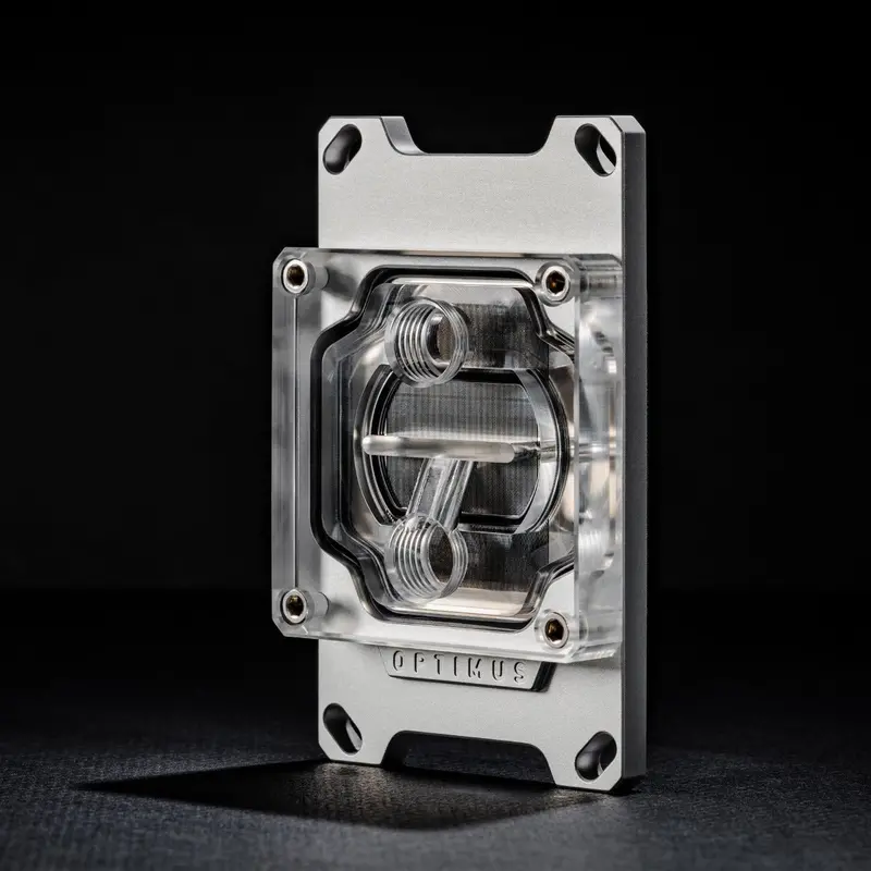 Optimus Foundation Amd Cpu Water Block – Acrylic Top, Silver Ceramic Bracket, Nickel Cold Plate 1