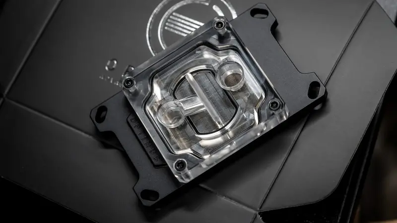 Optimus Foundation Cpu Block – Amd-Compatible, Nickel Cold Plate, Black Ceramic Bracket, Acrylic Top 1