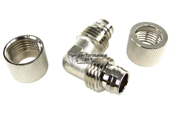 Phobya 16/13Mm Knurled L-Shape Hose Connector – Silver Nickel Finish 2