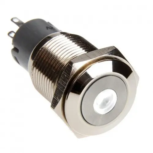 Silver Vandal-Proof Illuminated Momentary Push Button – 18/16Mm With White Led Dot 1