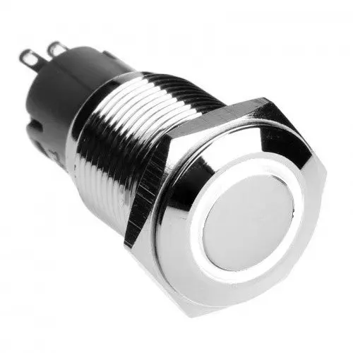 Silver Vandal-Proof Illuminated Momentary Push Button – 18/16Mm With White Led Ring 1