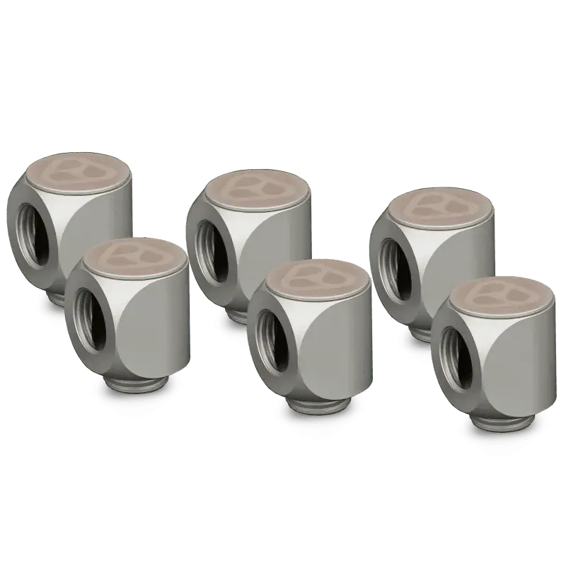 Thermal Grizzly Deltamate 90° Rotary Fitting – Matte Nickel, 6-Pack 1