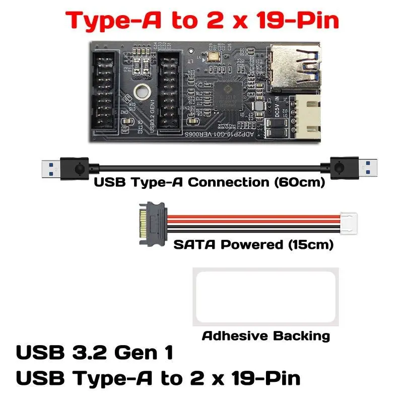 Usb 3.2 Gen 1 Internal Hub Controller – 19-Pin Header To Dual 19-Pin Expansion 1