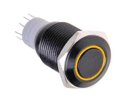 Vandal-Proof Illuminated Latching Switch – Black Housing, 18/16Mm, Orange Indicator Ring 1