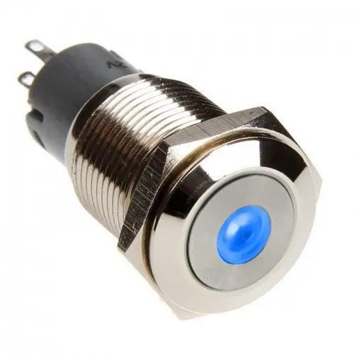 Vandal-Proof Illuminated Latching Switch – Silver Housing, 18/16Mm, Blue Dot Indicator 1