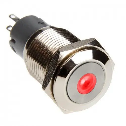 Vandal-Proof Illuminated Latching Switch – Silver Housing, 18/16Mm, Red Dot Indicator 1