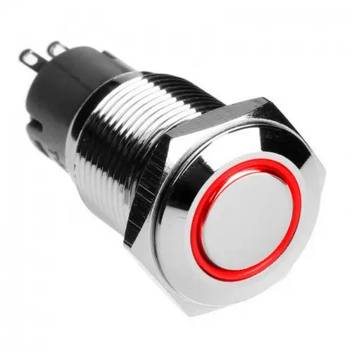 Vandal-Proof Illuminated Latching Switch – Silver Housing, 18/16Mm, Red Indicator Ring 1