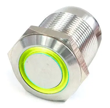 Vandal-Proof Illuminated Momentary Push Button – 22/19Mm Silver With Green Ring Led 1