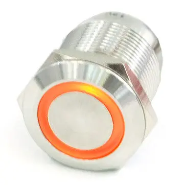 Vandal-Resistant Illuminated Momentary Push Button — 22/19Mm, Silver Housing, Orange Ring 1