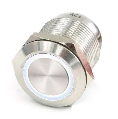 Vandal-Resistant Illuminated Momentary Push Button — 22/19Mm, Silver Housing, White Ring 1