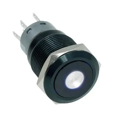 Vandal-Resistant Illuminated Momentary Push Button – Black Housing, 18/16Mm, White Dot Indicator 1