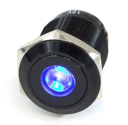 Vandal-Resistant Illuminated Momentary Switch – Black, 22/19Mm, Blue Dot 1