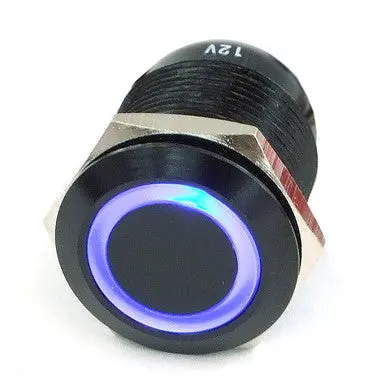 Vandal-Resistant Illuminated Momentary Switch – Black, 22/19Mm, Blue Ring 1