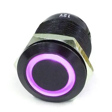 Vandal-Resistant Illuminated Momentary Switch – Black, 22/19Mm, Purple Ring 1