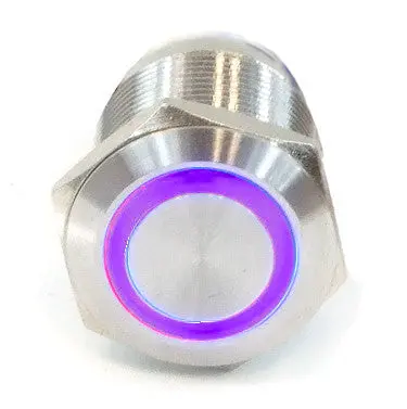 Vandal-Resistant Illuminated Momentary Switch – Silver, 22/19Mm, Purple Ring 1