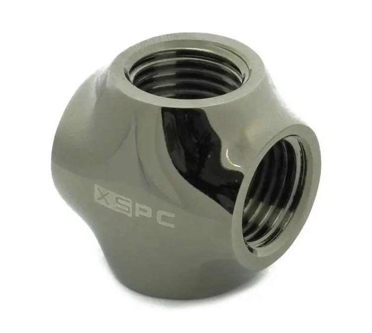 Xspc G1/4" 4-Way Fitting – Black Chrome Finish, Compact Cross Configuration 1