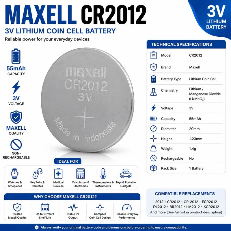 Cr2012 3V Lithium Coin Cell Battery – Direct Replacement For Small Electronics 1
