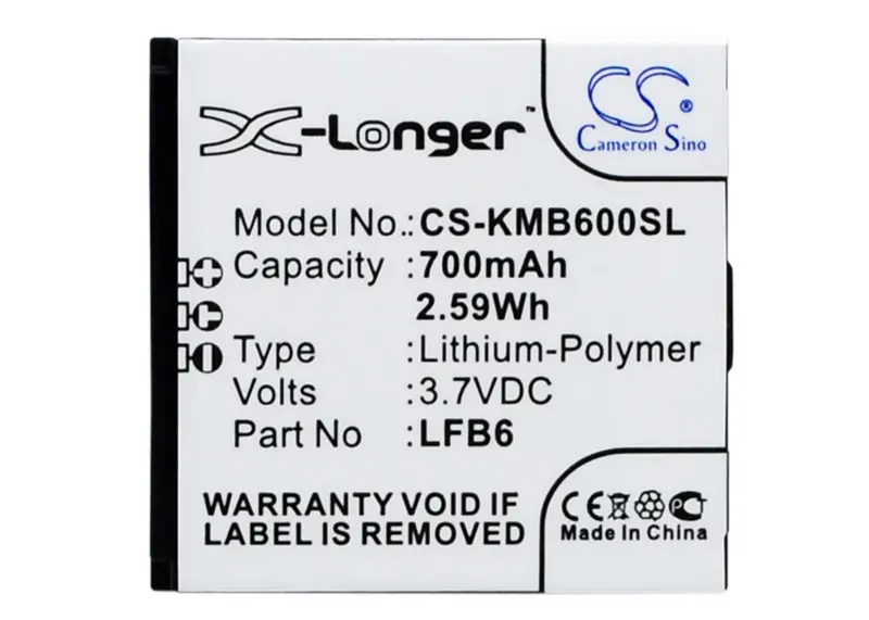 Kazam Life B6 Smartphone Battery: 3.7V Li-Ion, 700Mah, 2.59Wh 1