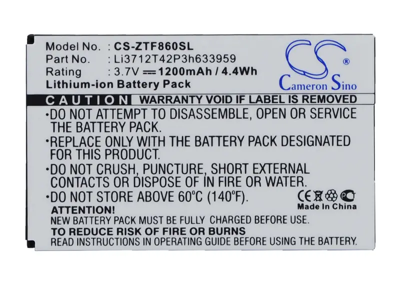 Telstra & Zte Smartphone Battery – 3.7V, 1200Mah Li-Ion (4.44Wh) For E700, F860, F866, F868, I909 1