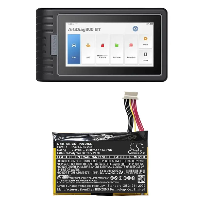 Topdon Ad800Bt Diagnostic Battery – 7.4V 2000Mah Li-Polymer (14.8Wh), Pc944755-2S1P Compatible 1